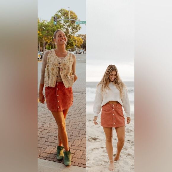 NWOT Free People Ray Cotton Corduroy a line  Mini skirt color Myrrh Rust - Picture 3 of 15